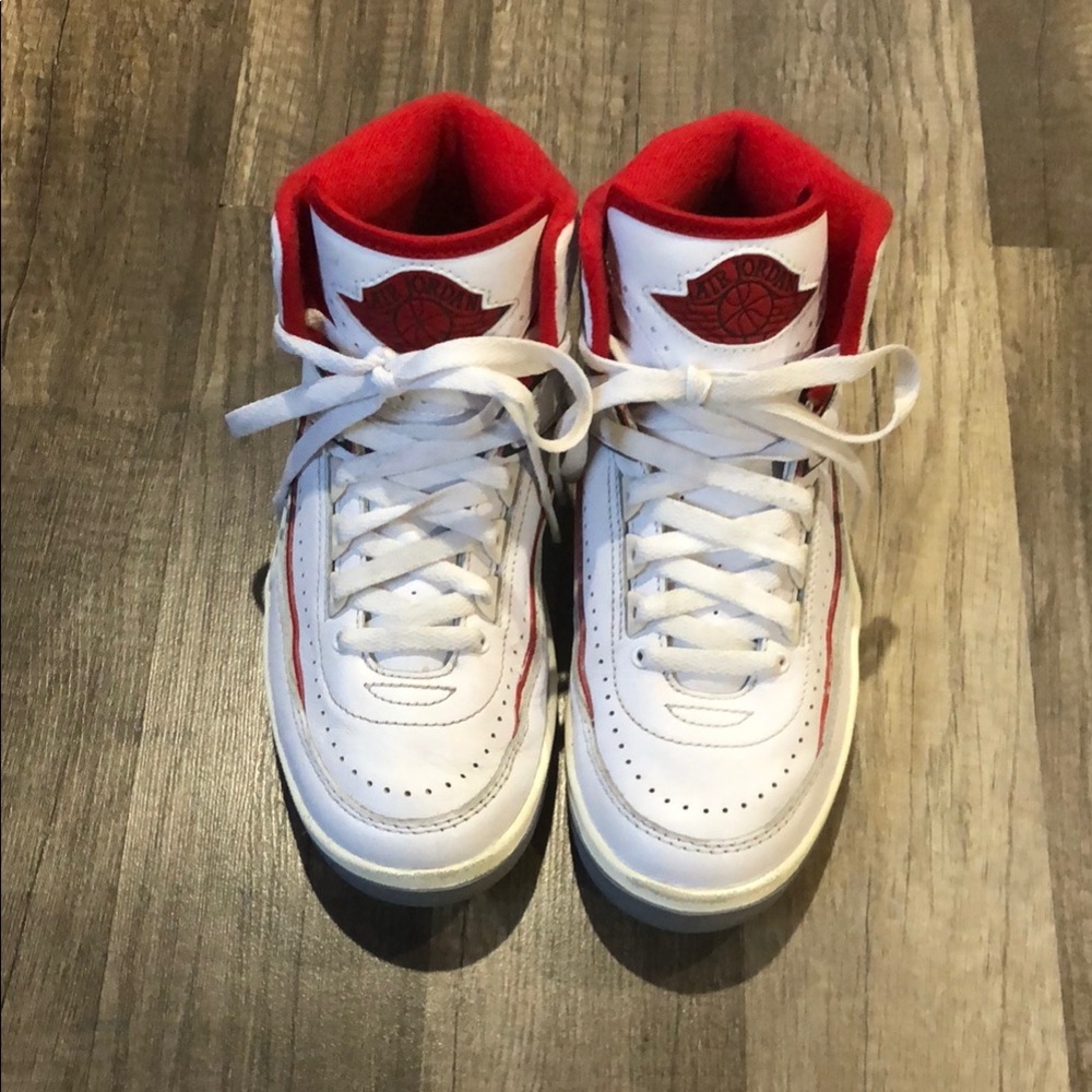 Jordan 2  White and Red High-Top Sneakers